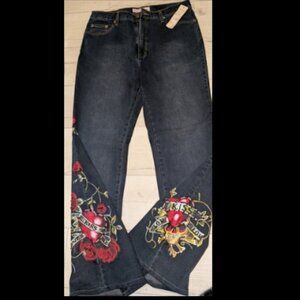 NWT Sassy Thai embroidered beaded Womens Stretch Jeans Size 14